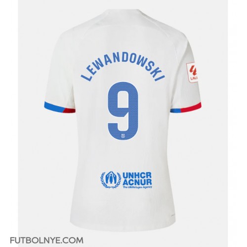 Camiseta Barcelona Robert Lewandowski #9 Visitante Equipación para mujer 2023-24 manga corta